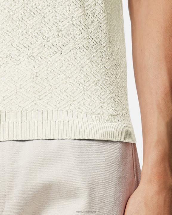 bēšs apģērbs Versace 806B1329 vīriešiem la greca adīts polo krekls ar īsām piedurknēm
