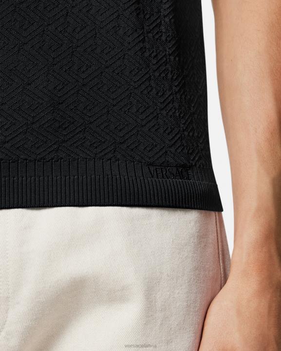 melns apģērbs Versace 806B1328 vīriešiem la greca adīts polo krekls ar īsām piedurknēm