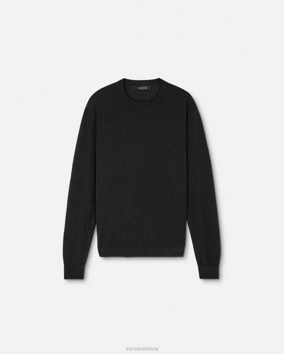 melns apģērbs Versace 806B1332 vīriešiem la greca zīda maisījuma džemperis