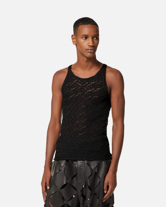 melns apģērbs Versace 806B1340 vīriešiem la greca mežģīņu trikotāžas tops