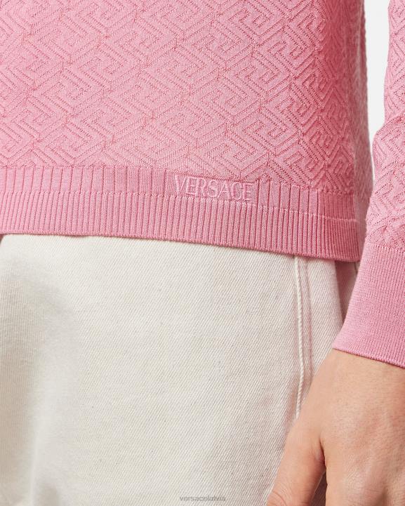 rozā apģērbs Versace 806B1327 vīriešiem la greca zīda maisījuma džemperis