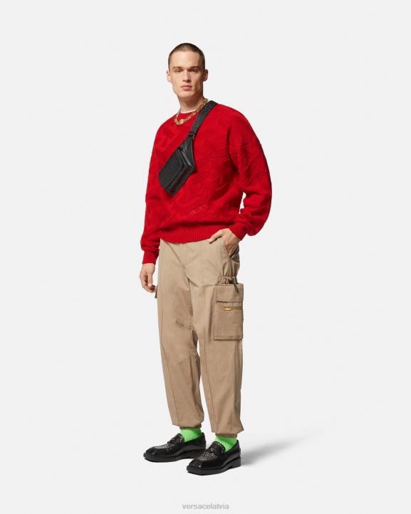 sarkans apģērbs Versace 806B1342 vīriešiem la greca trikotāžas džemperis