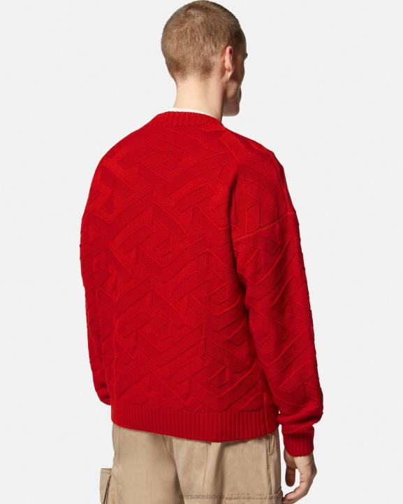 sarkans apģērbs Versace 806B1342 vīriešiem la greca trikotāžas džemperis