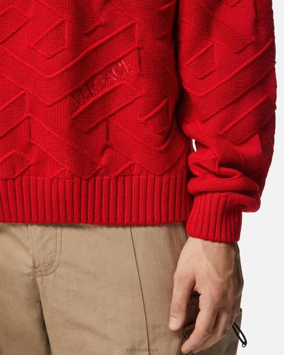 sarkans apģērbs Versace 806B1342 vīriešiem la greca trikotāžas džemperis