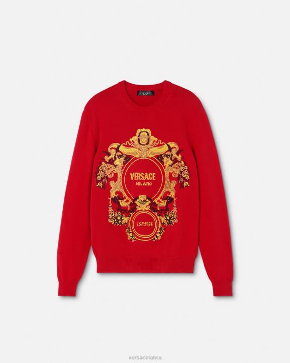 sarkans apģērbs Versace 806B1345 vīriešiem baroka intarsija izšūts džemperis