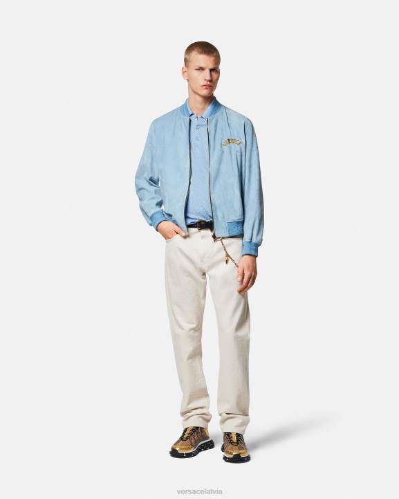 zils apģērbs Versace 806B1330 vīriešiem la greca adīts polo krekls ar īsām piedurknēm