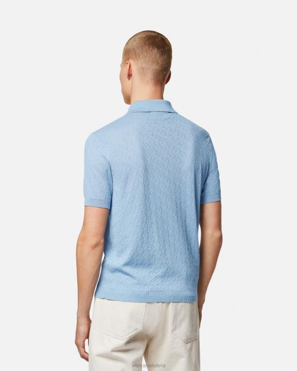 zils apģērbs Versace 806B1330 vīriešiem la greca adīts polo krekls ar īsām piedurknēm