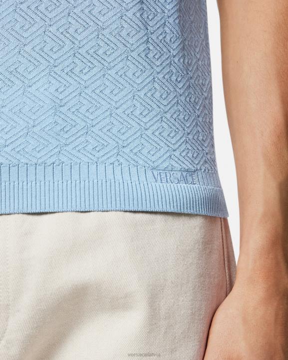 zils apģērbs Versace 806B1330 vīriešiem la greca adīts polo krekls ar īsām piedurknēm