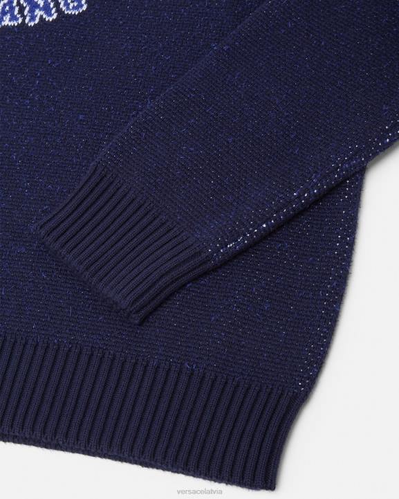 zils apģērbs Versace 806B1349 vīriešiem augstskolas logo intarsija džemperis
