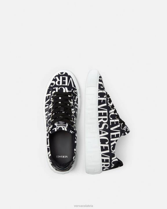melns un apdrukāts kurpes Versace 806B1550 vīriešiem allover greca trenažieri