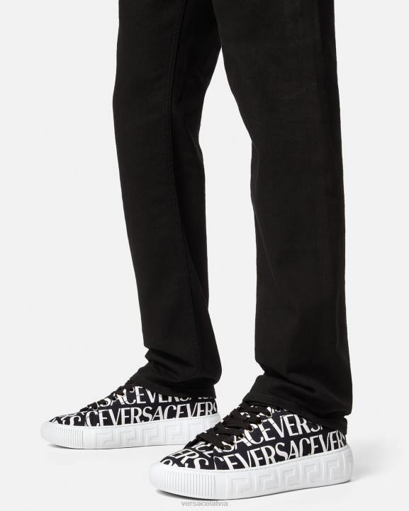 melns un apdrukāts kurpes Versace 806B1550 vīriešiem allover greca trenažieri