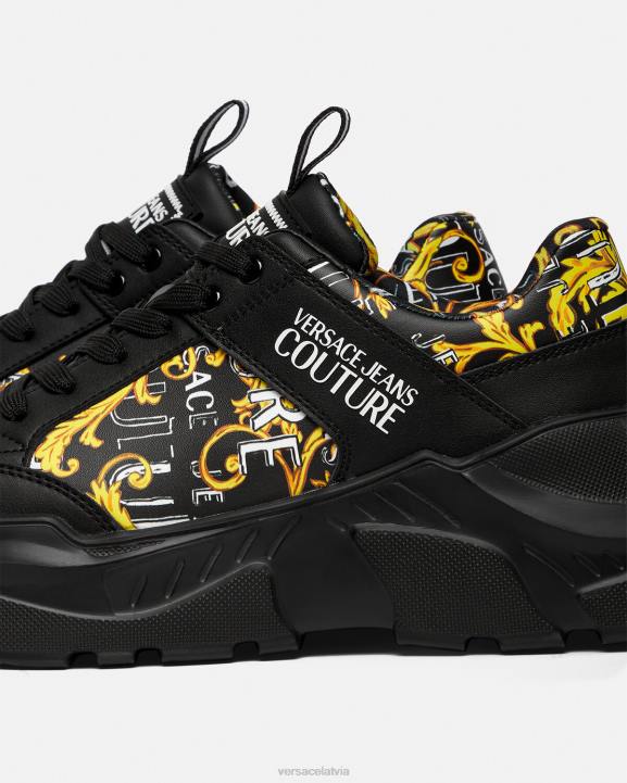 melns & zelts kurpes Versace 806B2460 vīriešiem logo couture spīdtreka kedas