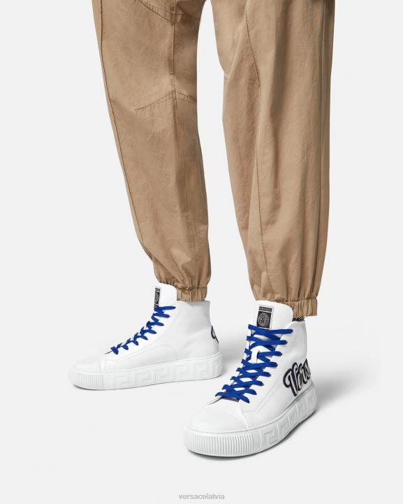 zils un balts kurpes Versace 806B1556 vīriešiem varsity greca trenažieri ar augstu augšdaļu