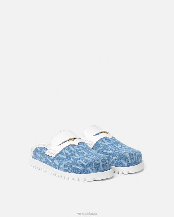 gaiši zils kurpes Versace 806B1562 vīriešiem allover denim medusa mules