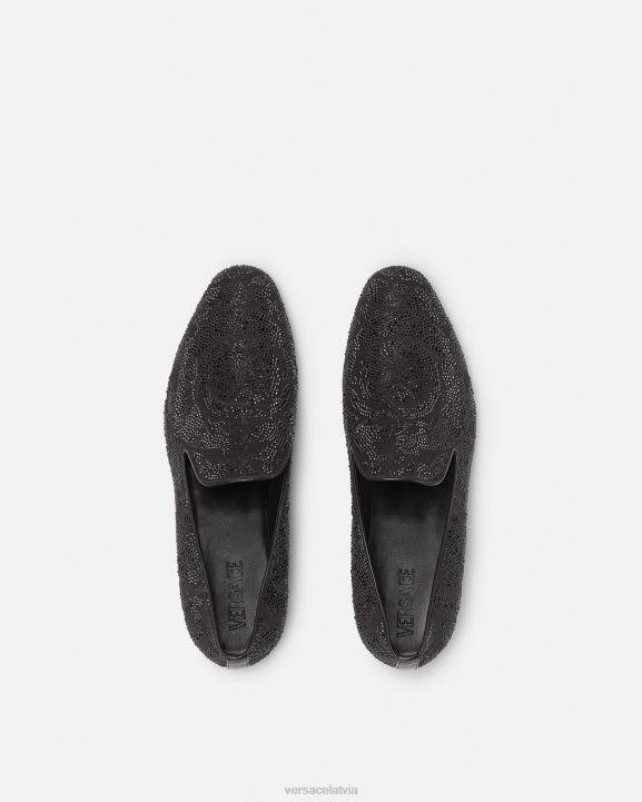 melns kurpes Versace 806B1568 vīriešiem baroka silueta kristāla čības