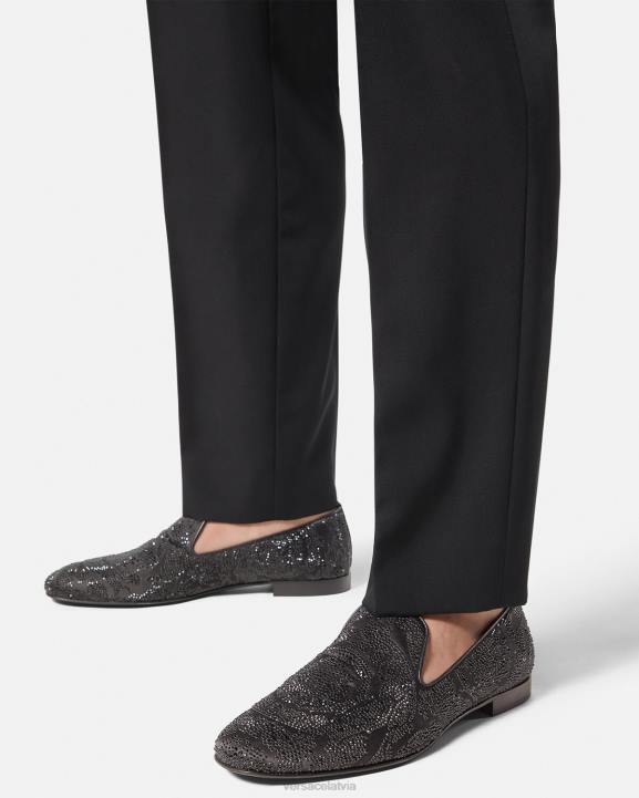 melns kurpes Versace 806B1568 vīriešiem baroka silueta kristāla čības