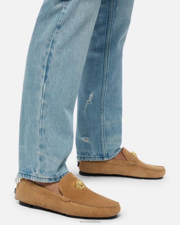 brūns kurpes Versace 806B1605 vīriešiem la medusa zamšādas vadītāja apavi