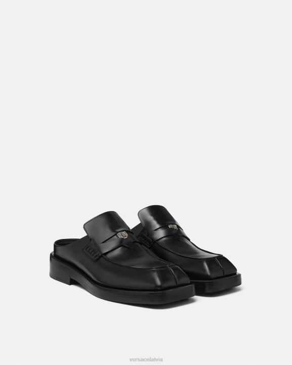 melns kurpes Versace 806B1576 vīriešiem kvadrātveida loafer mūļi