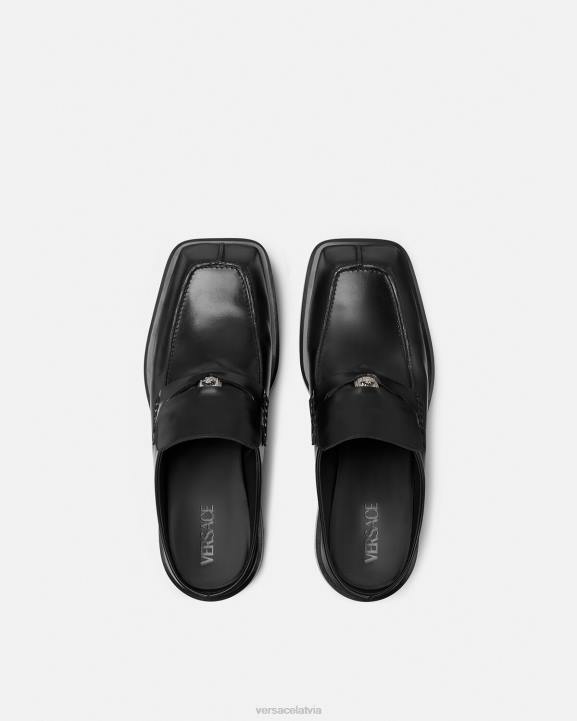 melns kurpes Versace 806B1576 vīriešiem kvadrātveida loafer mūļi