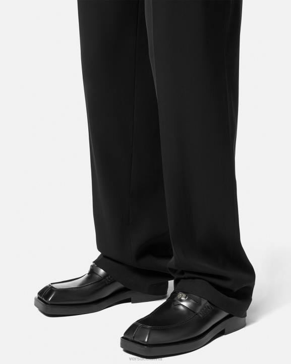 melns kurpes Versace 806B1576 vīriešiem kvadrātveida loafer mūļi