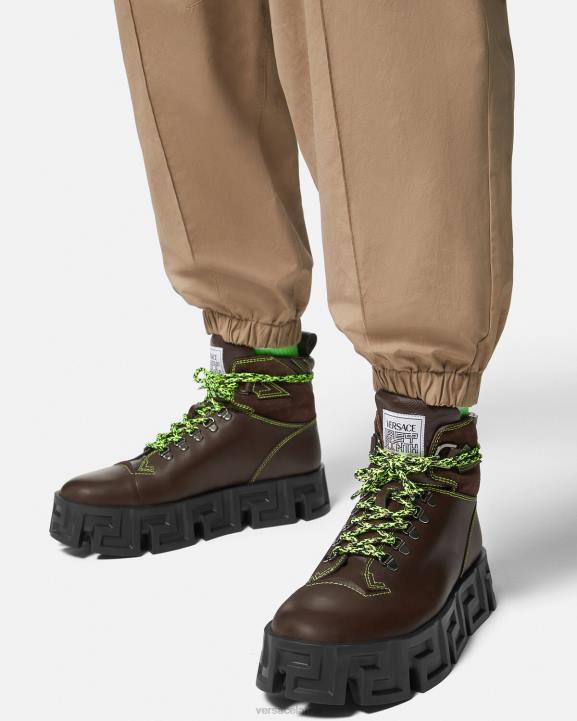 brūns kurpes Versace 806B1582 vīriešiem greca labirinth pārgājienu zābaki