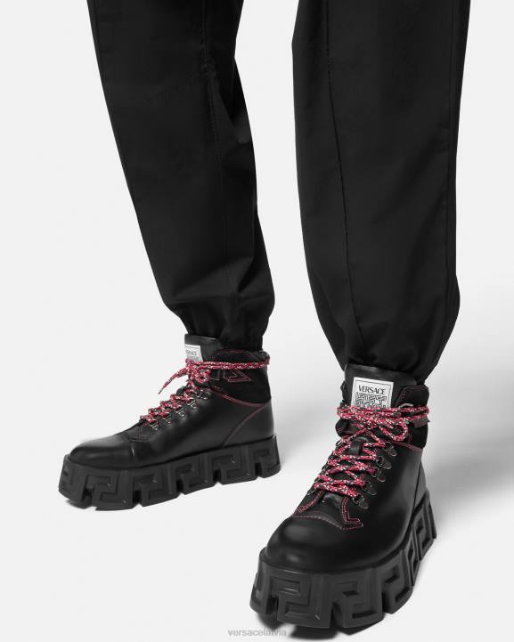 melns kurpes Versace 806B1581 vīriešiem greca labirinth pārgājienu zābaki