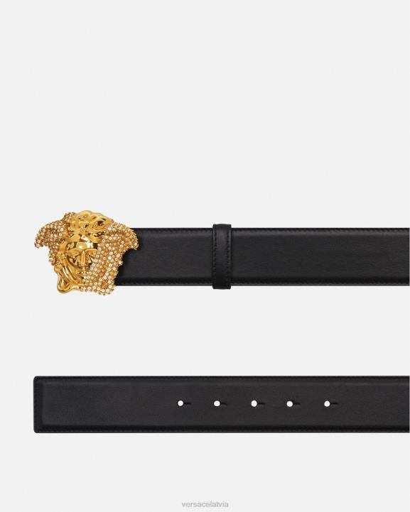 melns Piederumi Versace 806B1618 vīriešiem Crystal la Medusa ādas josta