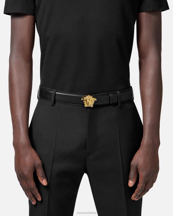 melns Piederumi Versace 806B1619 vīriešiem la medusa ādas josta