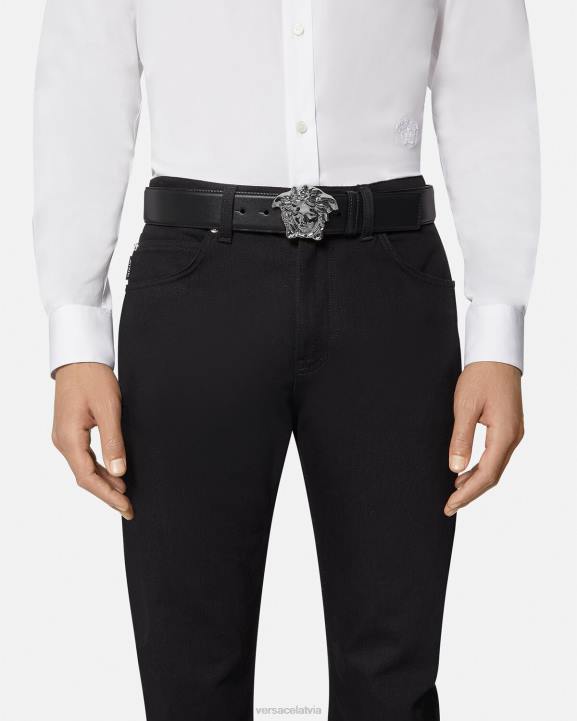 melns Piederumi Versace 806B1621 vīriešiem la medusa ādas josta