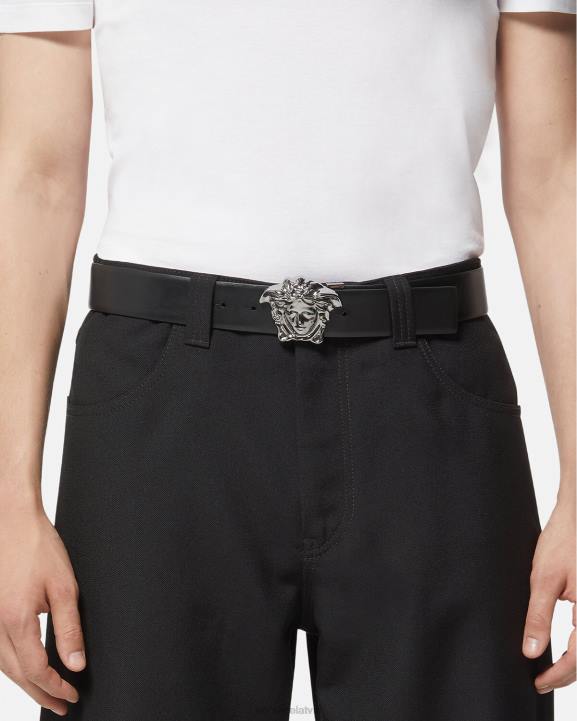 melns un pelēks Piederumi Versace 806B1628 vīriešiem la greca medusa grozāmā josta