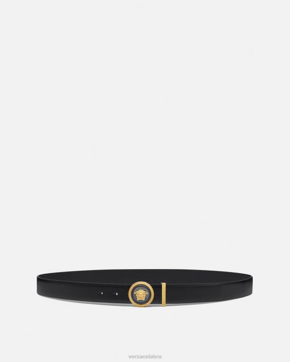 melns & zelts Piederumi Versace 806B1610 vīriešiem medusa biggie ādas josta