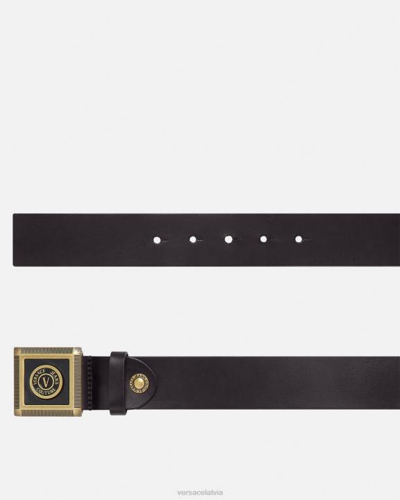 melns & zelts Piederumi Versace 806B2504 vīriešiem v-emblēmas josta