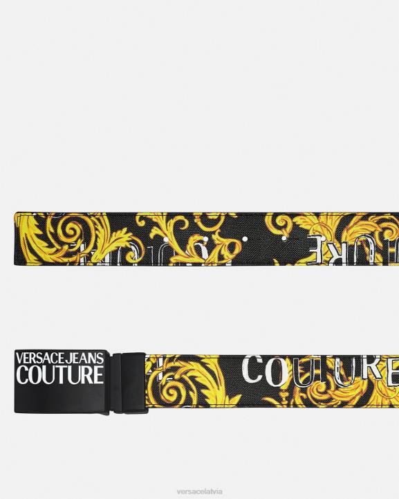 melns & zelts Piederumi Versace 806B2505 vīriešiem apgriežama logo couture josta