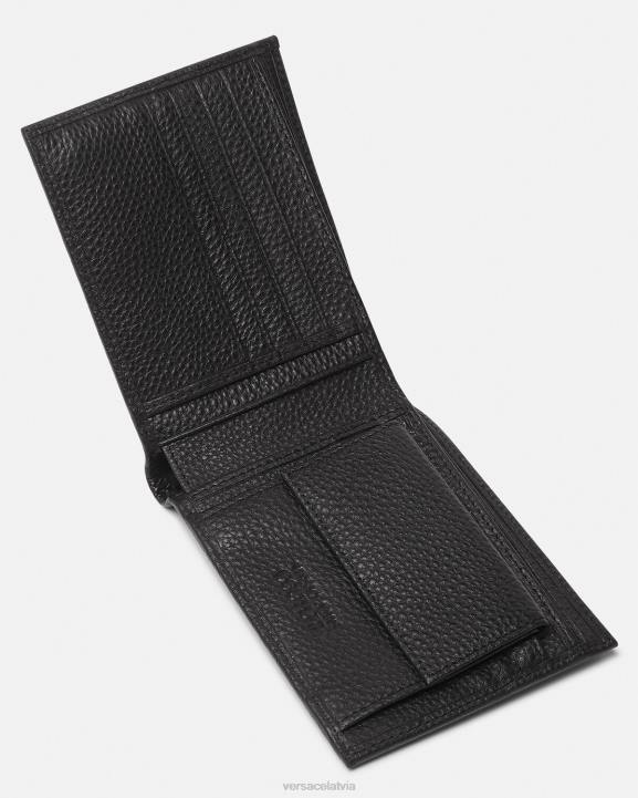 melns Piederumi Versace 806B2476 vīriešiem logotipa bifold maku