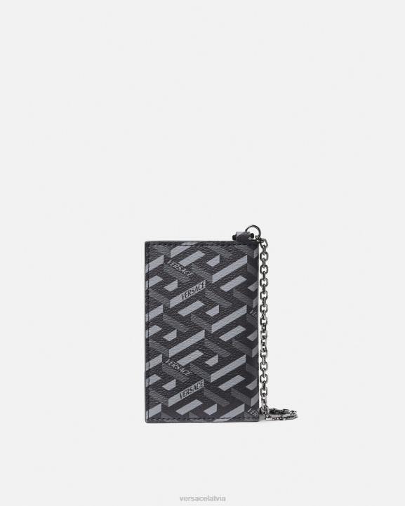 melns un pelēks Piederumi Versace 806B1652 vīriešiem la greca parakstu ķēdes kartes turētājs