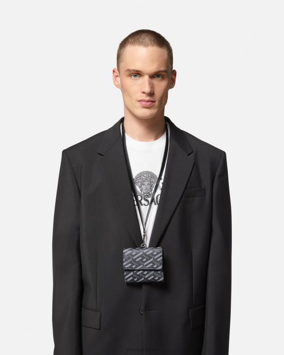 melns un pelēks Piederumi Versace 806B1653 vīriešiem la greca signature trīskāršs maks