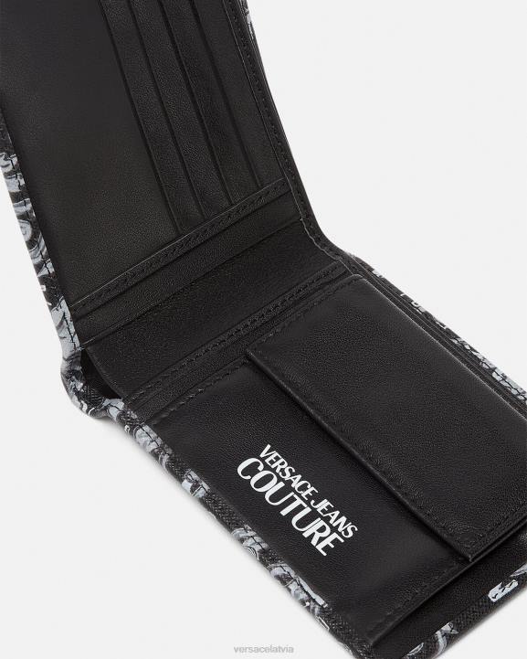 melns un pelēks Piederumi Versace 806B2516 vīriešiem logo couture bifold maku