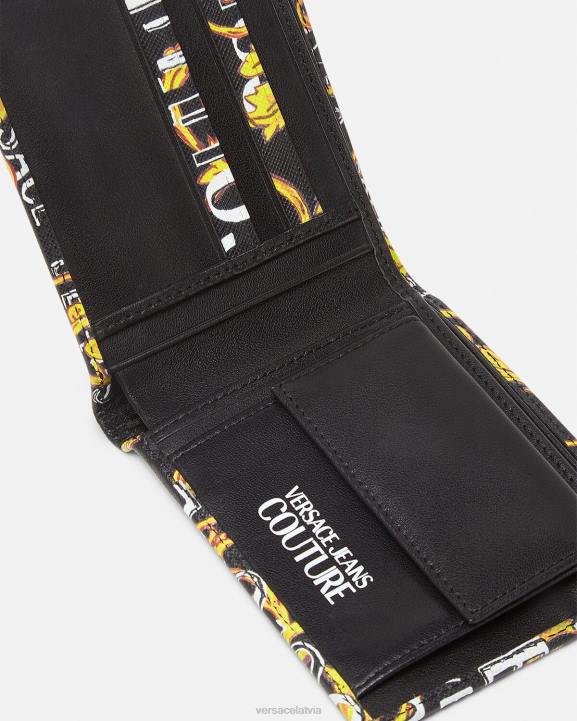 melns & zelts Piederumi Versace 806B2517 vīriešiem logo couture bifold maku