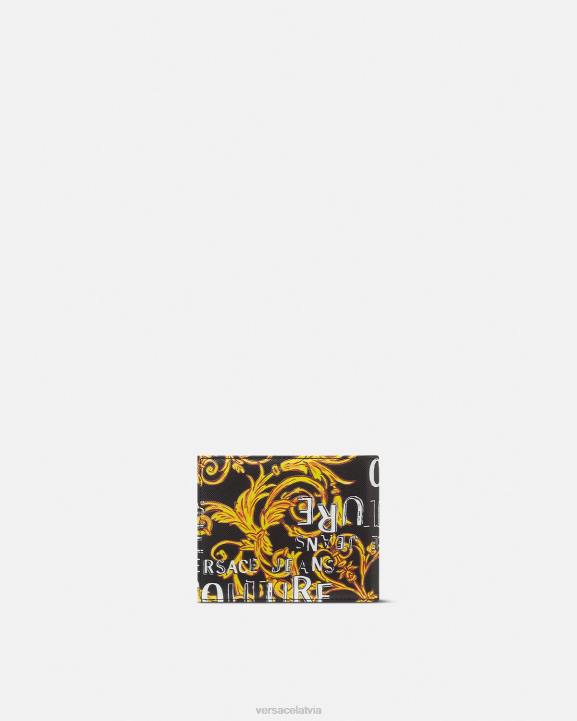 melns & zelts Piederumi Versace 806B2517 vīriešiem logo couture bifold maku