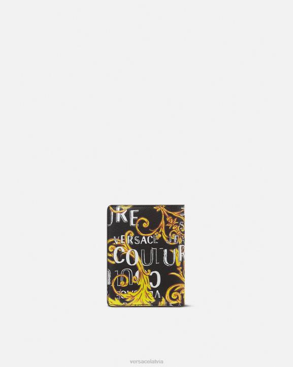 melns & zelts Piederumi Versace 806B2519 vīriešiem logo couture bifold augsts maks