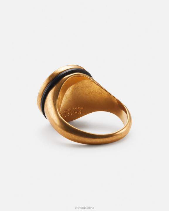 melns & zelts Piederumi Versace 806B1692 vīriešiem emaljas medūzas gredzens