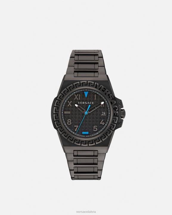 melns Piederumi Versace 806B1711 vīriešiem greca reakcijas pulkstenis