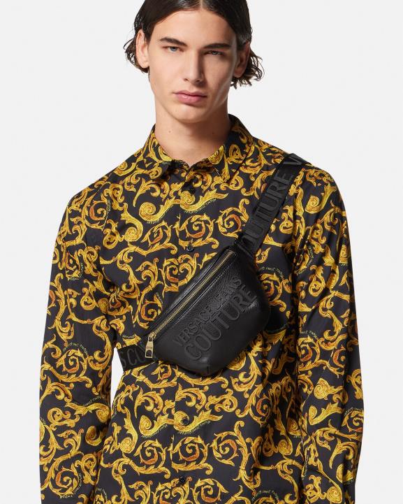 melns somas Versace 806B2471 vīriešiem logo jostas soma