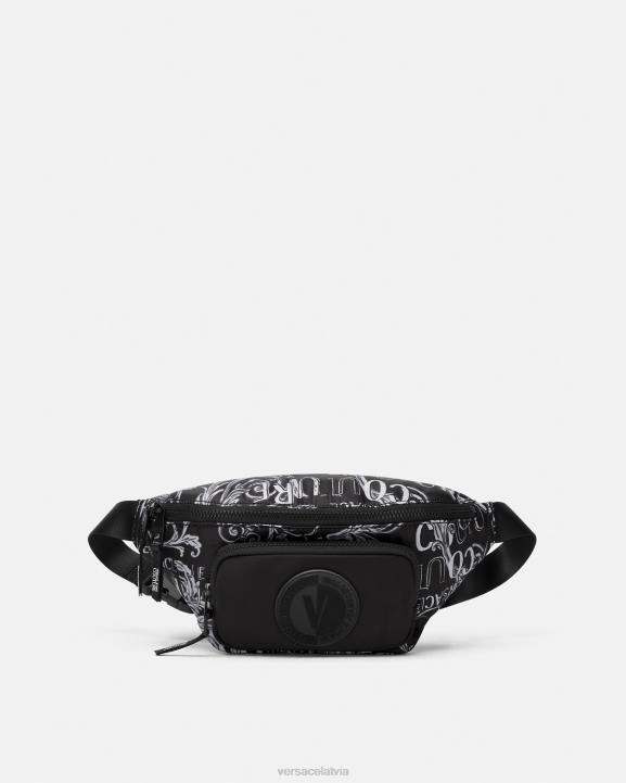 melns un pelēks somas Versace 806B2494 vīriešiem logo couture jostas soma