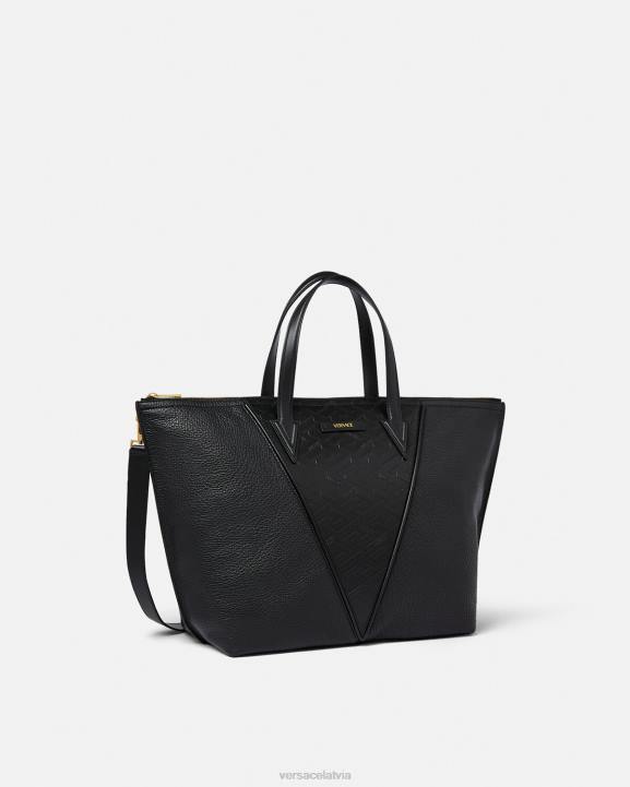 melns somas Versace 806B1490 vīriešiem v greca signature tote bag