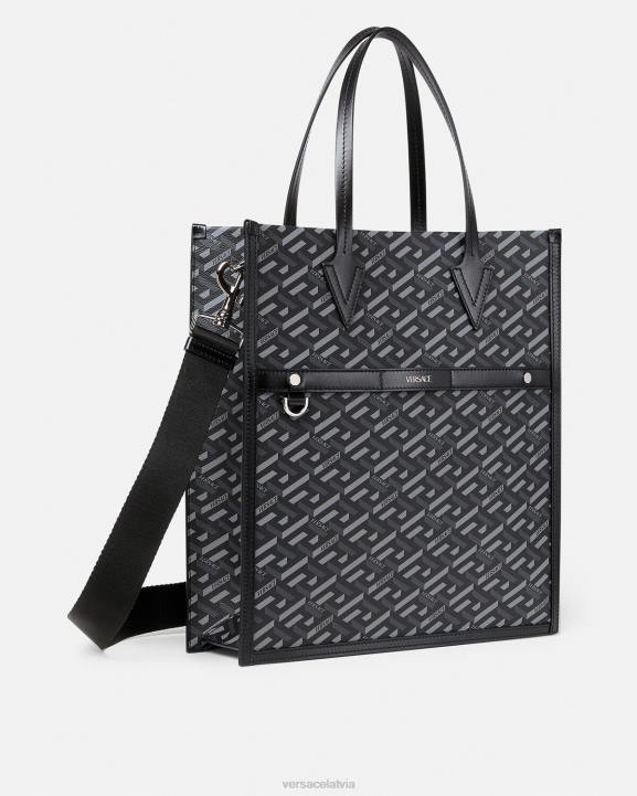 melns un pelēks somas Versace 806B1476 vīriešiem la greca signature augsta soma