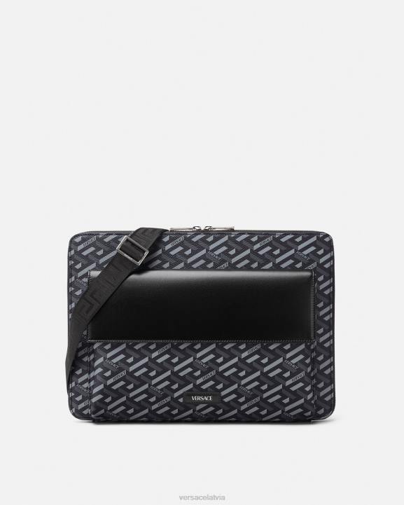 melns un pelēks somas Versace 806B1483 vīriešiem La greca signature klēpjdatora futrālis