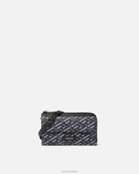 melns un pelēks somas Versace 806B1484 vīriešiem la greca signature crossbody bag