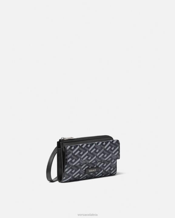 melns un pelēks somas Versace 806B1484 vīriešiem la greca signature crossbody bag