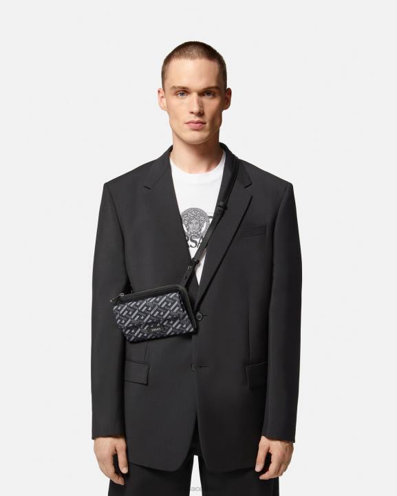 melns un pelēks somas Versace 806B1484 vīriešiem la greca signature crossbody bag